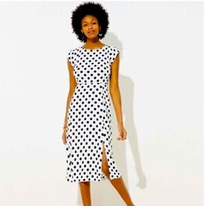 NWT LOFT Polka Dot Cap Sleeve Midi Dress NWT Size 8